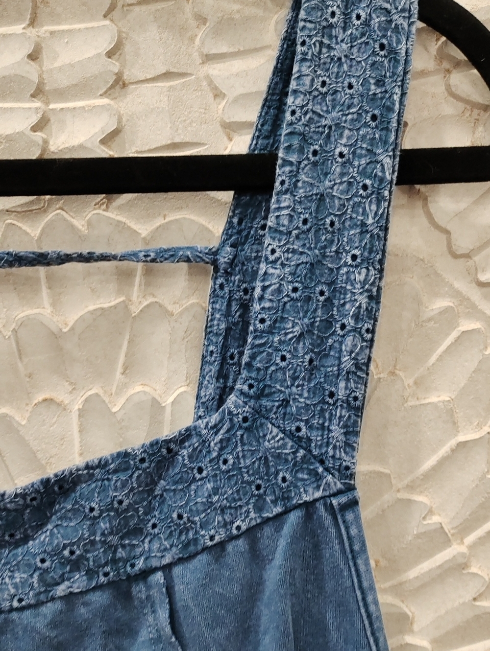 Washed Indigo Eyelit Hem Wide-Leg Jumpsuit - Blue - Picture 5 of 10